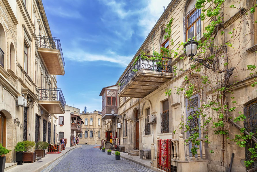 Baku old city and Flame Towers