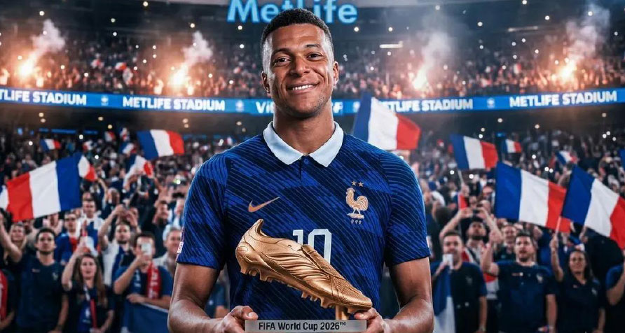 Kylian Mbappe celebrates winning the FIFA World Cup 2026 Golden Boot